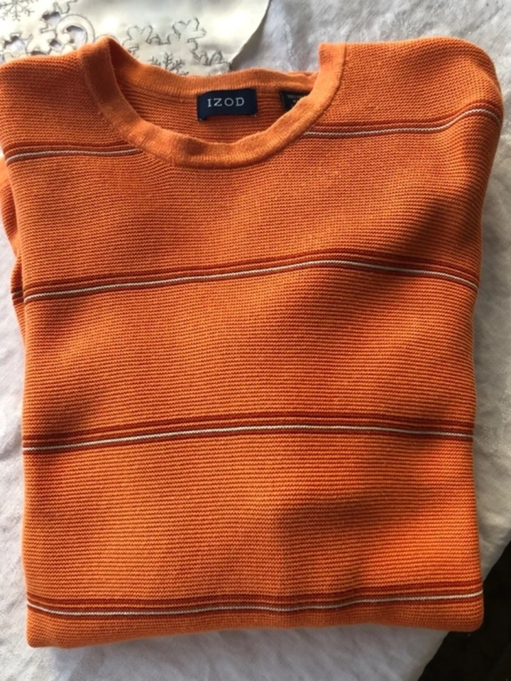 Men's IZOD Orange Striped Long Sleeve Sweater Sweatshirt Large